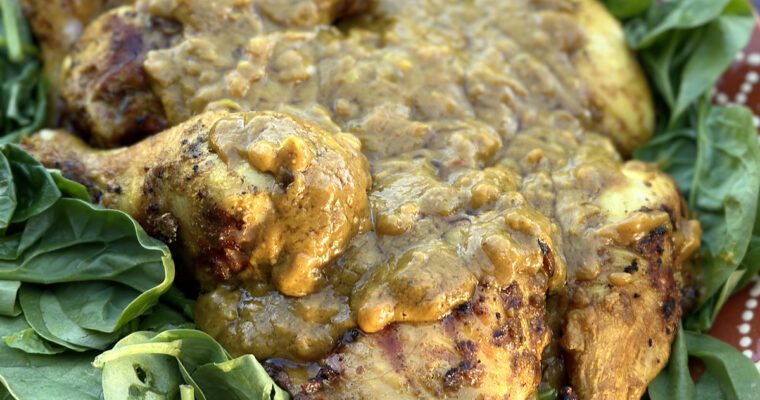 Curried grilled chicken with peanut sauce