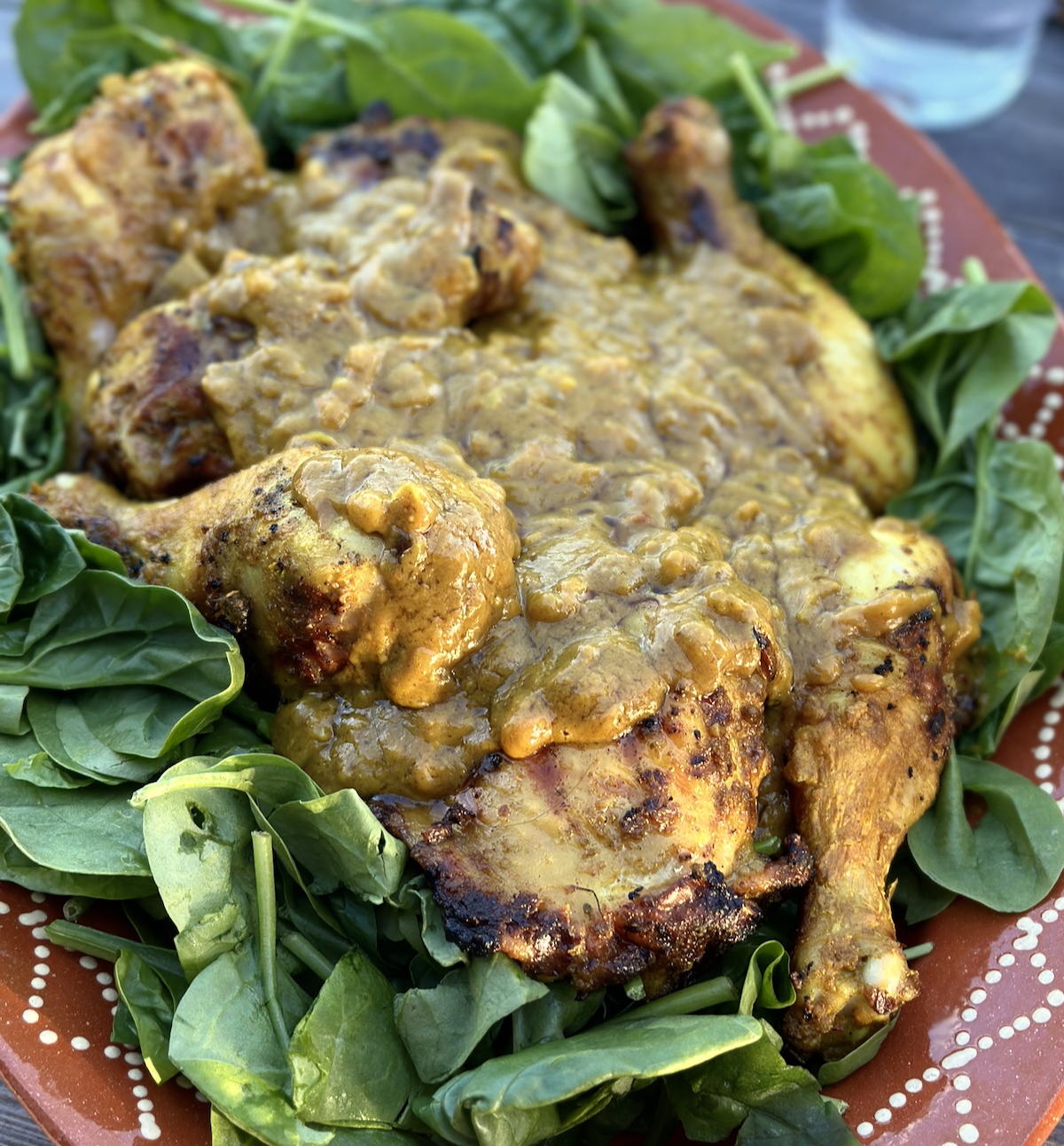 Curried grilled chicken with peanut sauce